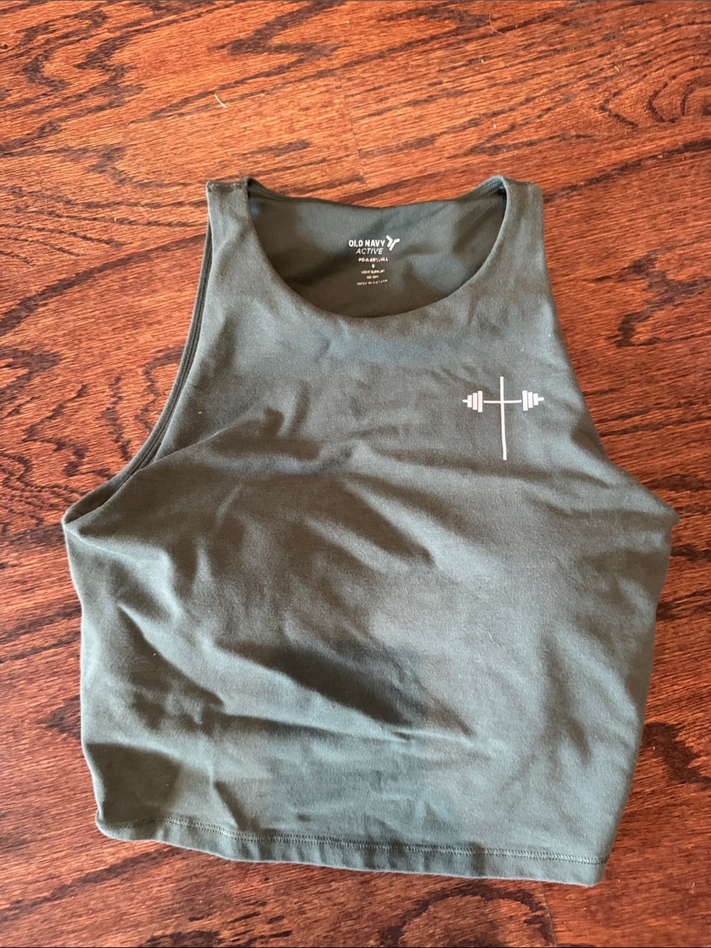 Old Navy Olive Green Active Crop Tank with Barbell Logo Cross size S